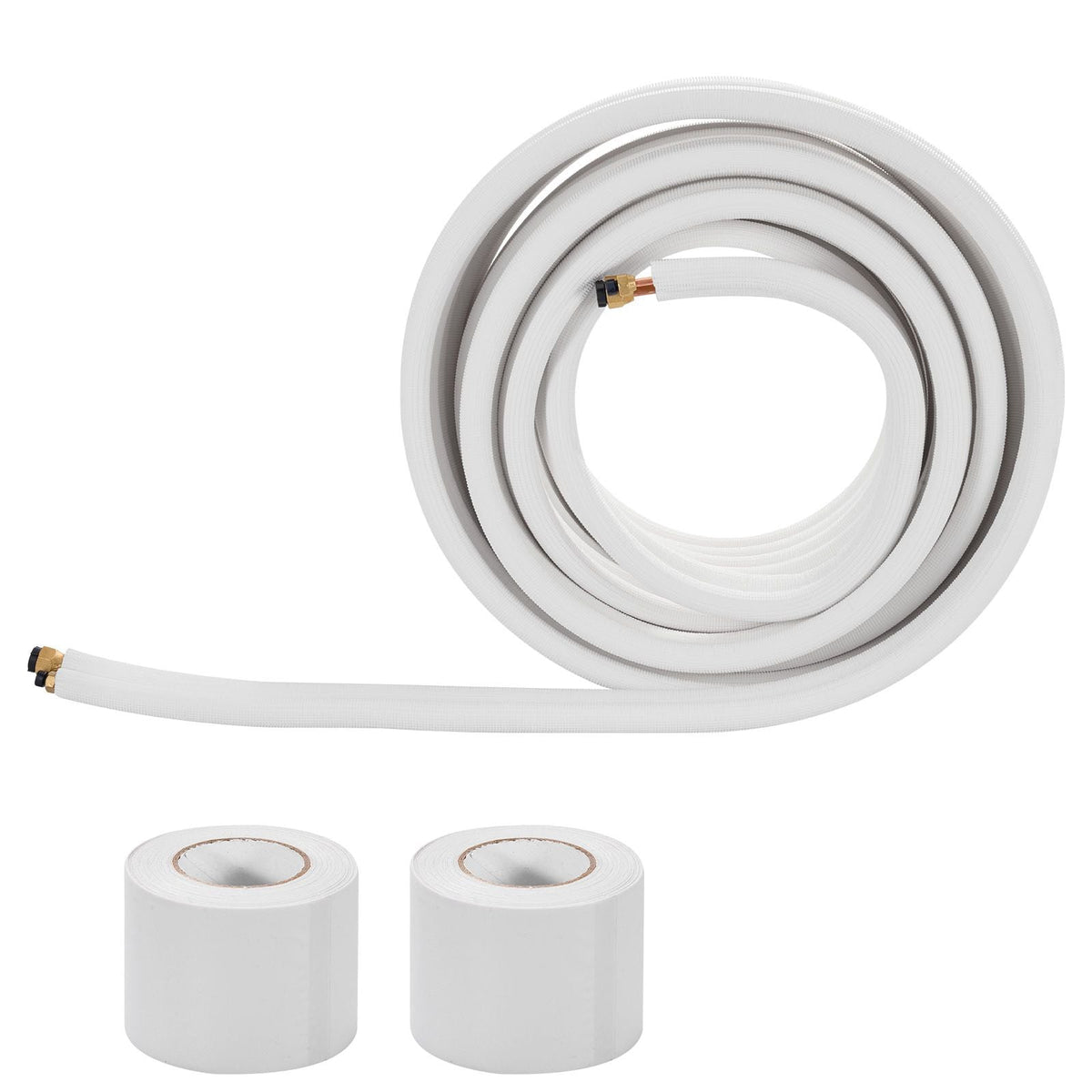 50ft Mini Split Line Set, 1/4' & 3/8' OD AC Copper Tubing Pipe, 3/8 White PE Thickened Insulated Coil with Flared Nuts, Strapping Tapes, for Mini Split Air Conditioner HVAC or Heat Pump System
