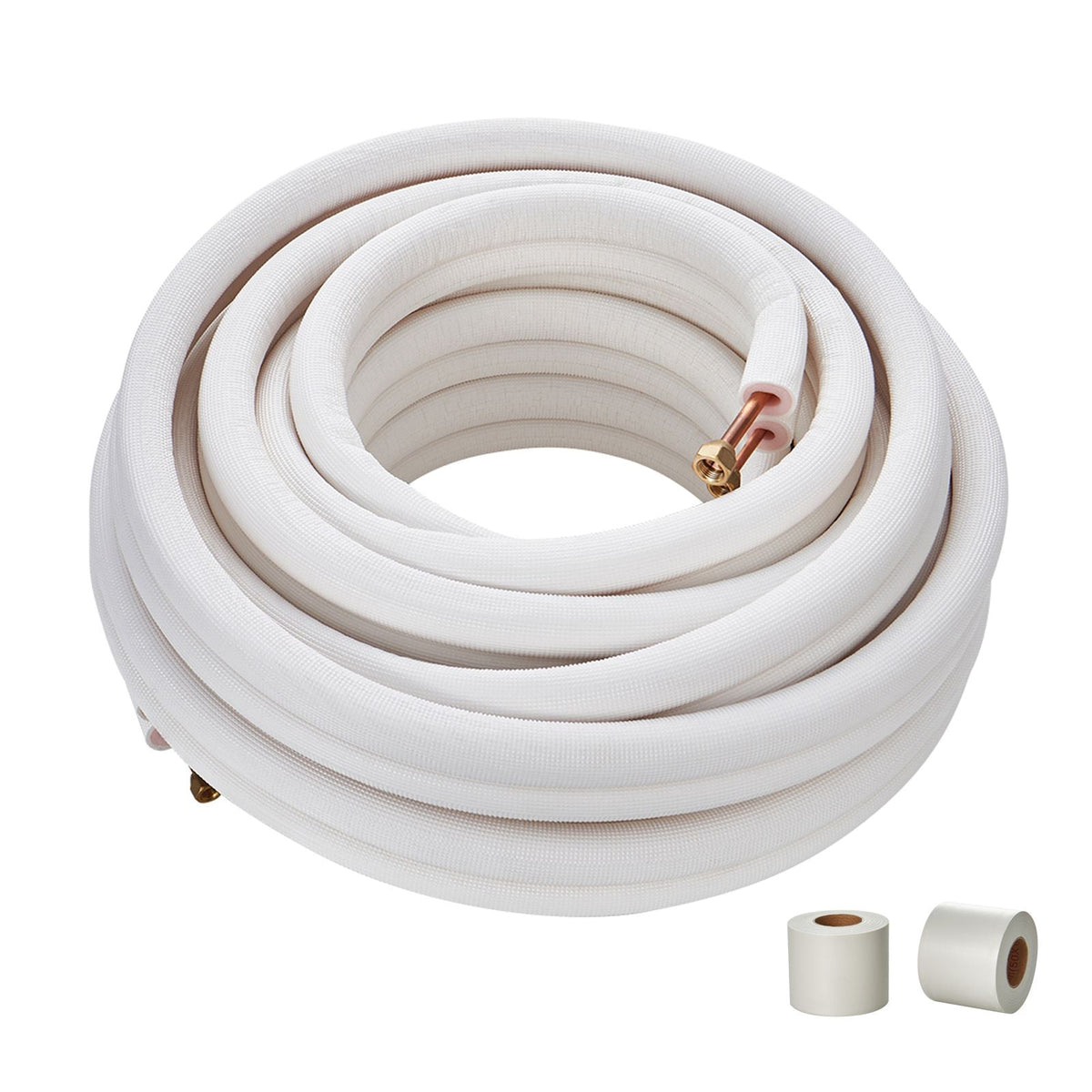 50FT Mini Split Line Set, 1/4" & 3/8" O.D Copper Pipes Tubing and Triple-Layer Insulation, for Mini Split Air Conditioning Refrigerant or Heating Pump Equipment & HVAC with Wrapping Strips.