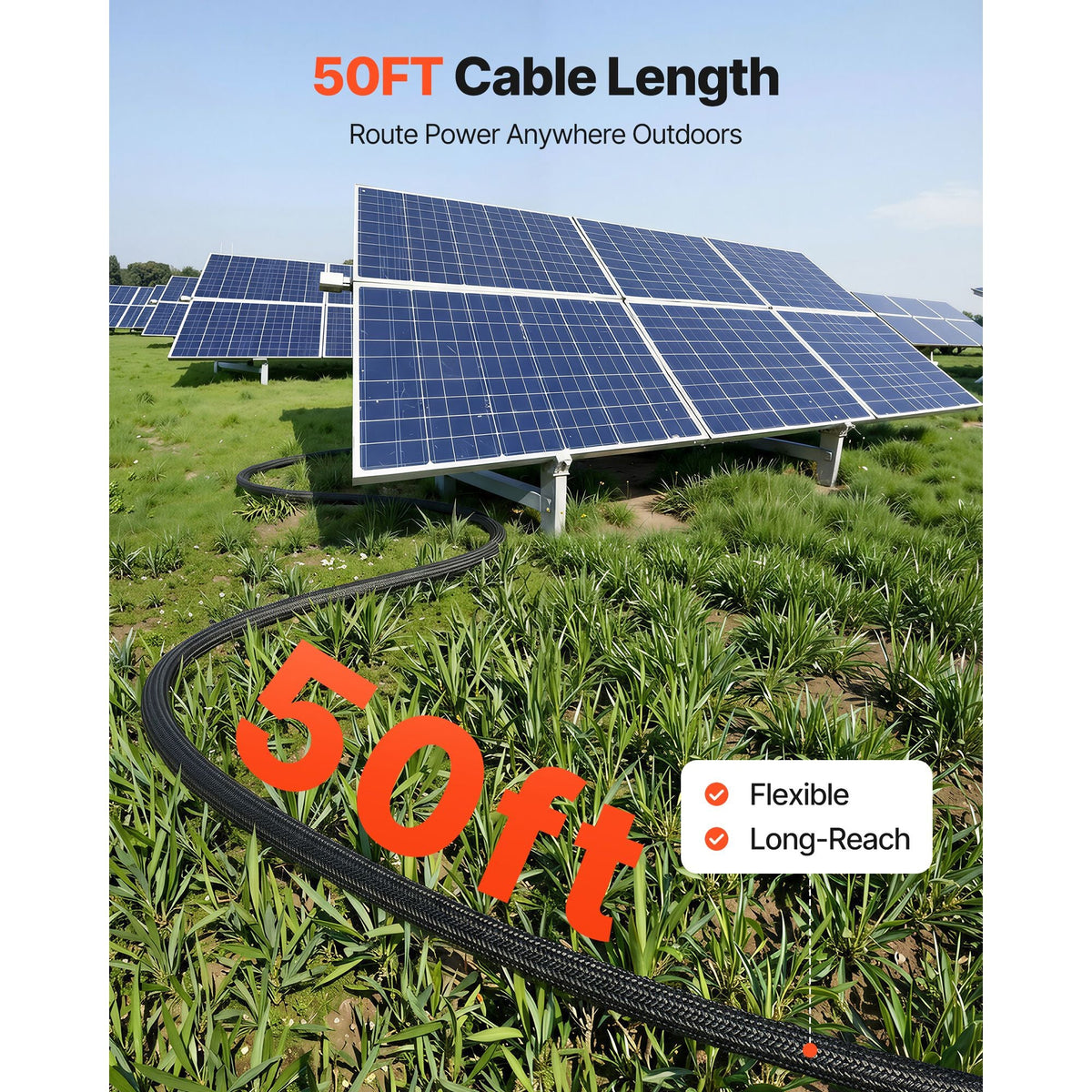 50FT Solar Panel Extension Cable, 10 AWG, Solar Panel Wire with Flame Retardant Protective Sleeving, Female and Male Connectors, IP67 Waterproof PV Wire, for Outdoor Automotive RV, Black & Red