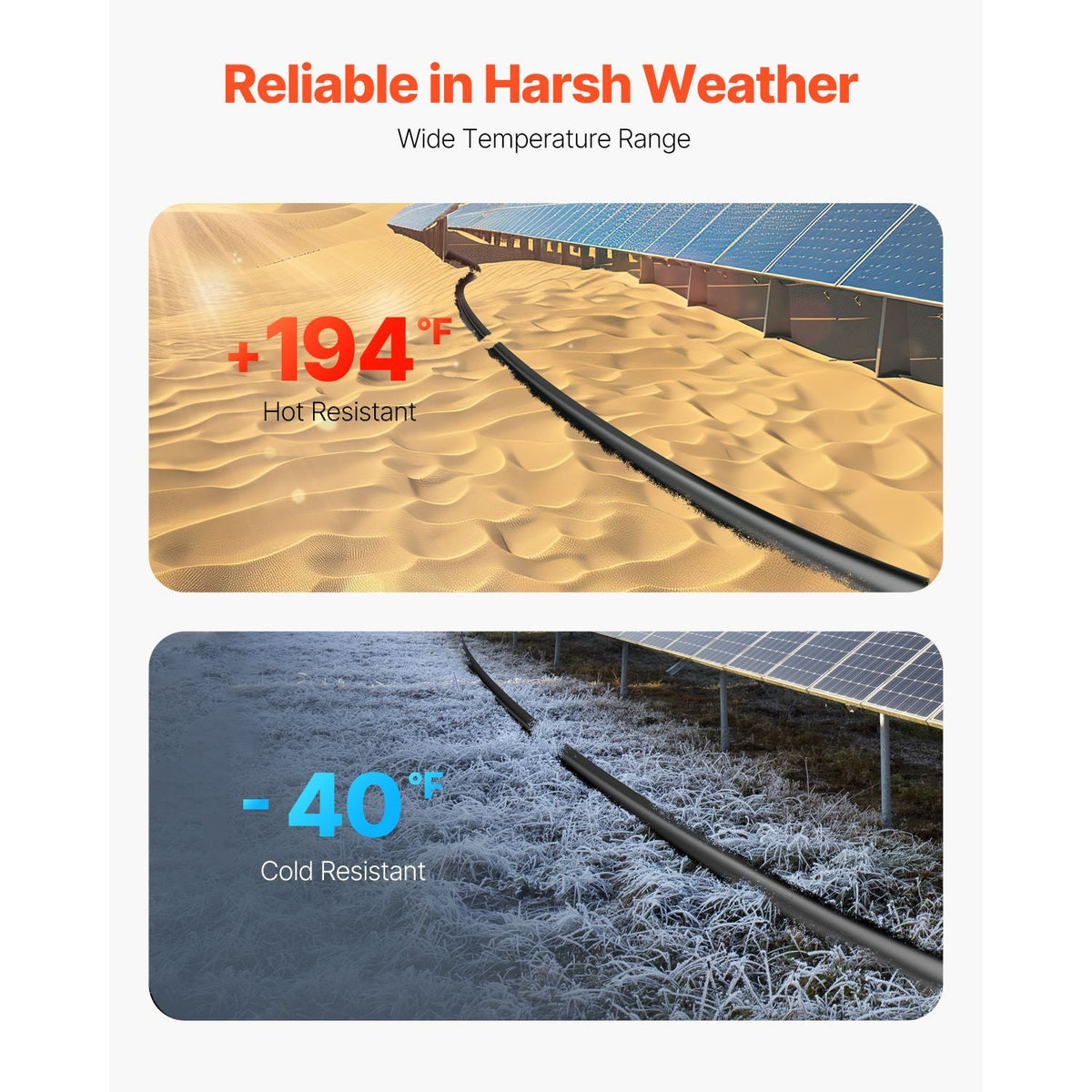 50FT Solar Panel Extension Cable, 10AWG Solar Extension Cable Wire with Female & Male Waterproof Connectors, 6mm² PV Cable for Home, Ship and RV Solar Panels, 50FT Black + 50FT Red (Set of 2)