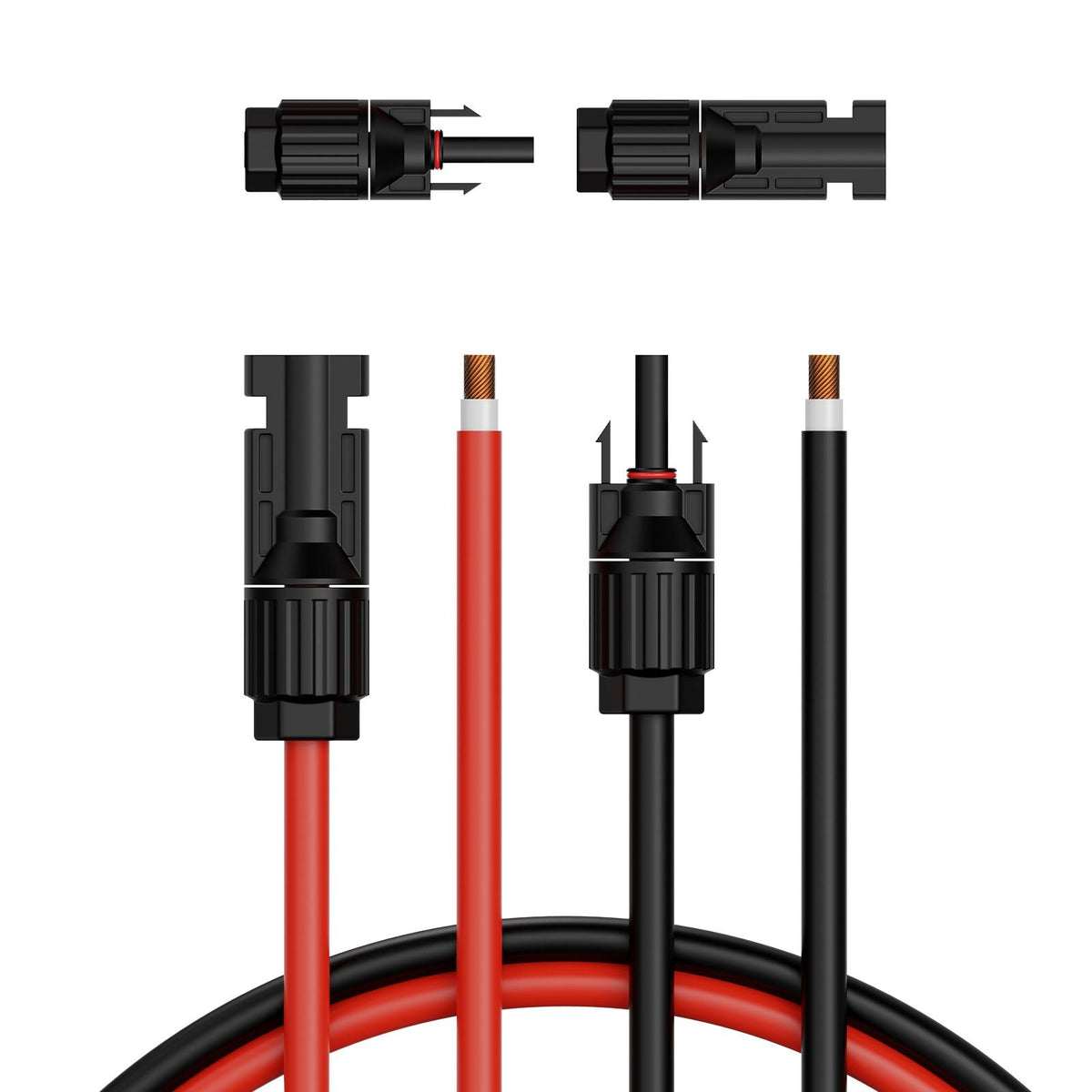 50FT Solar Panel Extension Cable, 10AWG Solar Extension Cable Wire with Female & Male Waterproof Connectors, 6mm² PV Cable for Home, Ship and RV Solar Panels, 50FT Black + 50FT Red (Set of 2)