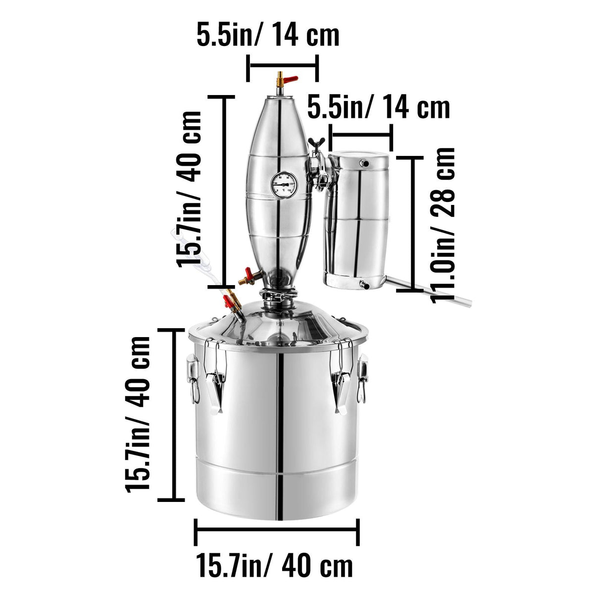 50L 13.2Gal Water Alcohol Distiller 304 Stainless Steel Alcohol Still Wine Making Boiler Home Kit with Thermometer for Whiskey Brandy Essential, Sliver