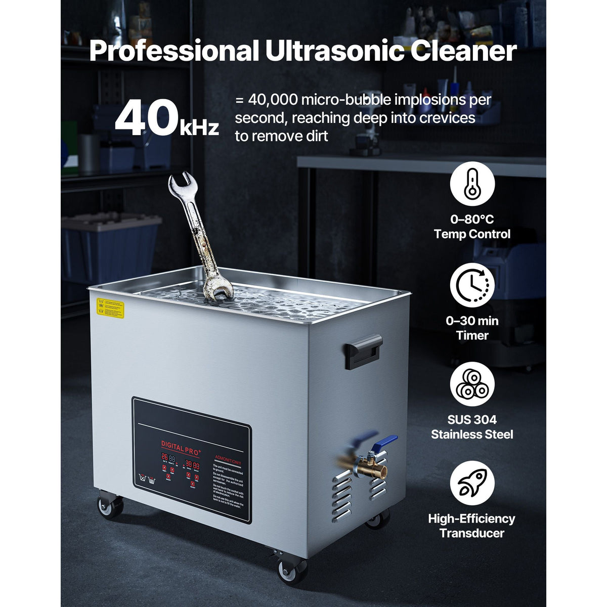50L Ultrasonic Cleaner, Professional Ultrasonic Cleaner Machine with Cleaning Basket & Digital Display, 840W Stainless Steel Large Cleaning Machine with Wheels for Industrial Parts, Carburetors