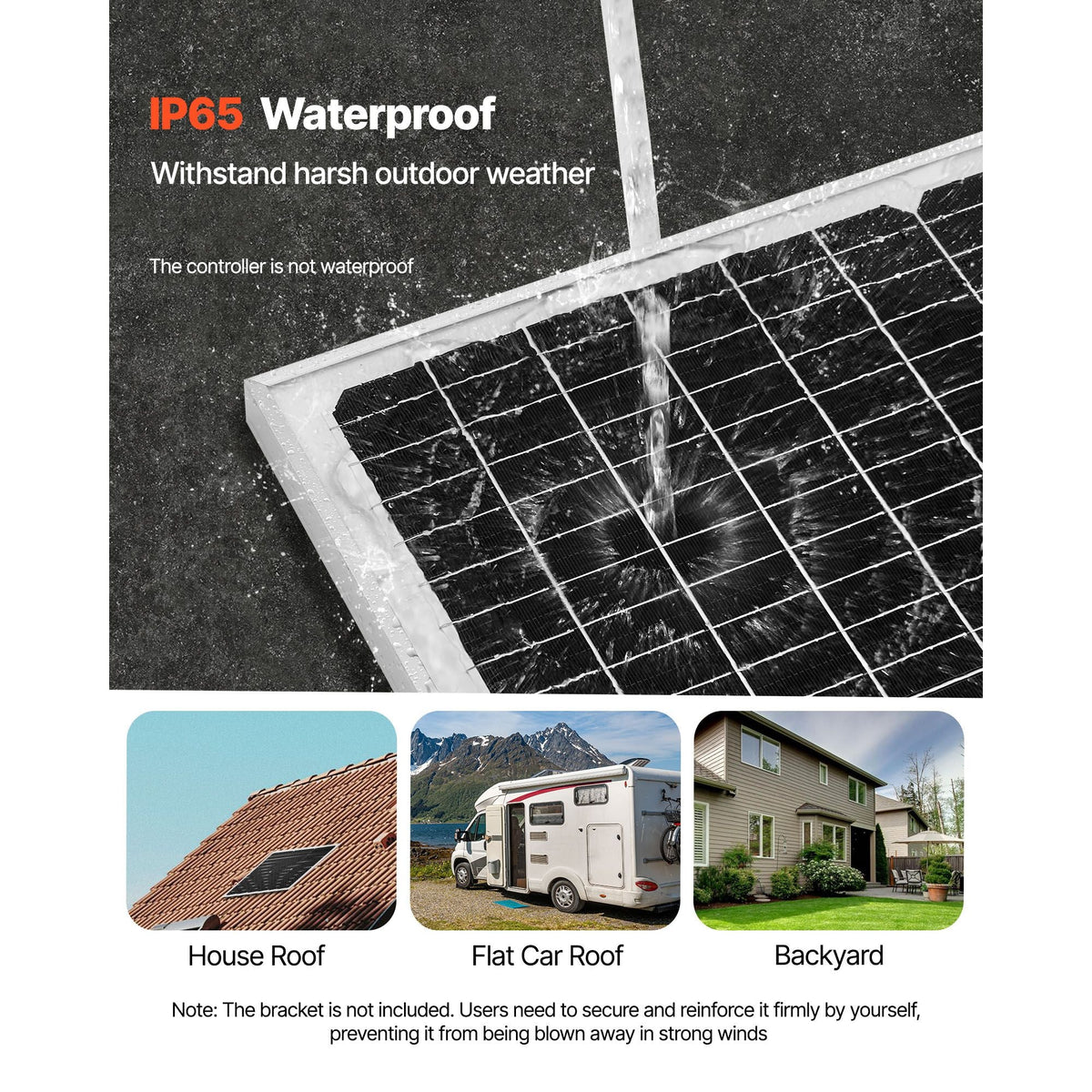 50W 12V Solar Battery Charger Maintainer, Mono Solar Panel Trickle Battery Charger with Upgraded MPPT Controller, IP65 Waterproof for Car Boat RV Trailer Flat Rooftop (Bracket Not Included)