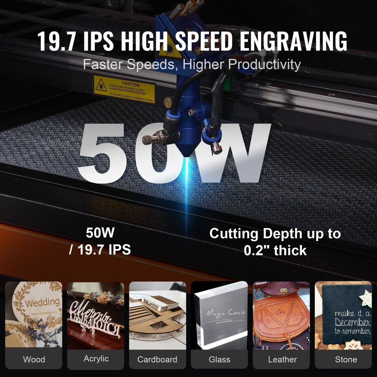 50W CO2 Laser Engraver, 12 x 20 in, 19.7 IPS Laser Cutter Machine with 2-Way Pass Air Assist, Compatible with LightBurn, CorelDRAW, AutoCAD, Windows, Mac OS, Linux, for Wood Acrylic Fabric More