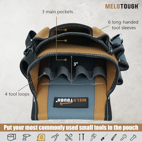 MELOTOUGH Electrician Tool Pouch with Belt Clip, 2 Inch Heavy Duty Work Belt Set for Men, Utility 13 Pockets Tool Pouch for Contractors & Roofing, Adjustable Carpenter Organizer Set