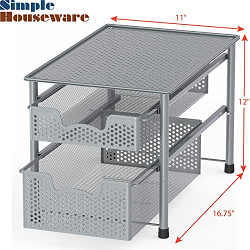 Simple Houseware Stackable 2 Tier Sliding Basket Organizer Drawer, Silver - color: Silver, size: 2-Tier