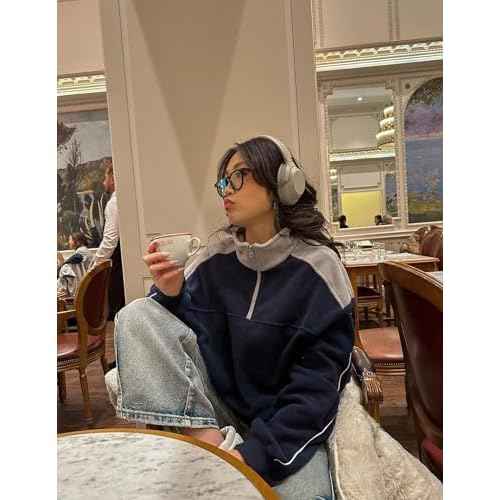 Aelfric Eden Quarter Zip Sweatshirt Mens Oversized Sweatshirts Contrast Color Zipper Fleece Pullover