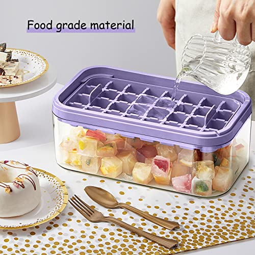 Ice Cube Tray with Lid and Bin for Freezer, 2 Pack, 64 Pcs Ice Cube Mold (Purple) - color: Purple