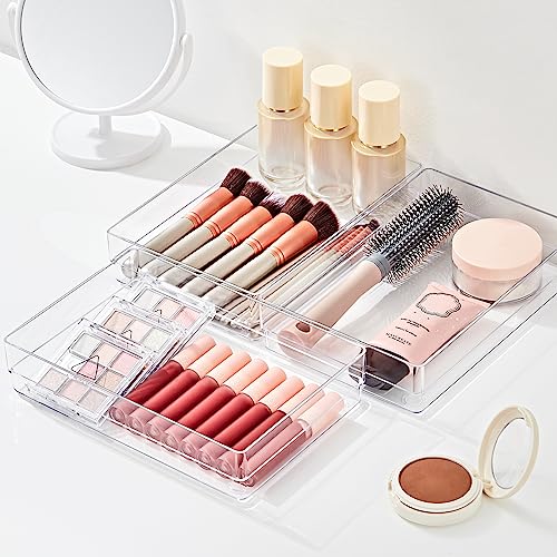 SMARTAKE 6 PCS Clear Plastic Drawer Organizers Set, Large Size Non-Slip Desk Drawer Organizer, Versatile Bathroom and Vanity Drawer Organizer Trays for Makeup, Bedroom, Office, Kitchen Utensils - style: 6 Pcs 9" x 6" x 2"