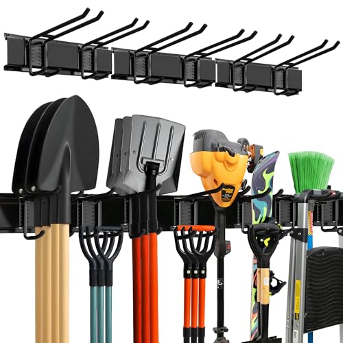 TIDYME Garage Wall Organizer | 48" Heavy-Duty Tool Storage Rack | Adjustable Double-Layer Hooks | 300 lbs Capacity | Carbon Steel Wall Mount Holder for Shovels, Rakes, Ladders & Power Tools - size: 48" (0 Shelves)