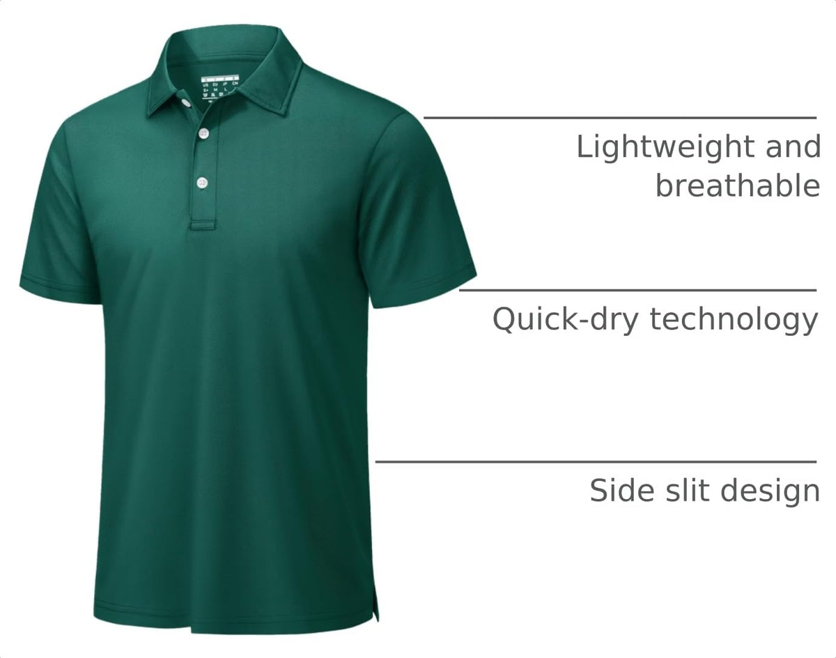 TACVASEN Mens Golf Shirt Dry Fit Mens Polo Shirts Short Sleeve Performance Golf Polos for Men with Collar Work Shirts Emerald Green, L