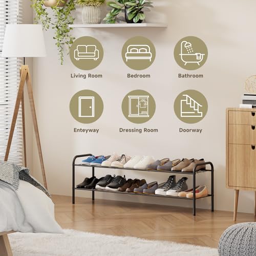 Shoe Rack,Long Shoe Organizer for Closet,Wide Shoe Storage for Entryway, 2 Tier Sturdy Metal Free Standing Shoe Shelf - size: 2-tier-long