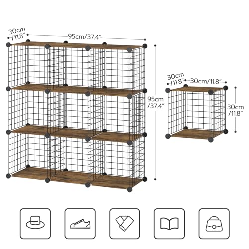 HOOBRO End Tables Set of 2 and Wire Cube Storage Organizer, Small Side Table,9-Cube Shelves, Modular Shelves with Metal Grid, DIY Closet Cabinet BF09BZP201-BF09CW01