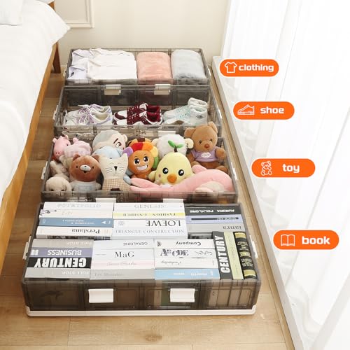 Under Bed Storage Containers with Wheels - Stackable, Foldable Plastic Storage Boxes with Lids for Clothes, Shoes, Blankets - Perfect for Bedroom Organization and Dorms - size: 1 Pack-32.9''x16.1''x7.3''