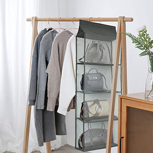 Closet Handbag Purse Holder, Space Saving Hanging Handbag Storage Tote Bag Organizer Holder with 4 Large Heavy-Duty Mesh Shelves for Wardrobe Closet(Pack of 2 Gray) - color: Pack of 2 Gray
