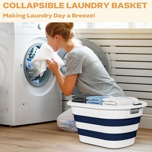 OOAMBB 43L(11.5Gallon) Collapsible Laundry Baskets plastic, Pop Up Laundry hamper/Storage Container, Foldable Laundry Basket with Large Capacity,Sturdy,Space Saver (Blue, 2 Packs) - color: Blue