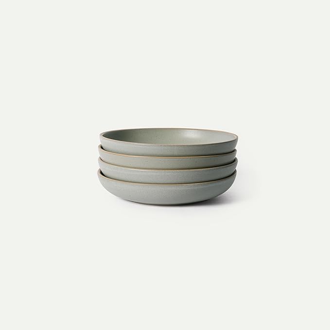 MORA Medium Dishes Set of 4, 30oz Ceramic Pottery Pasta Plate/Wide Bowls - Microwave, Oven and Dishwasher Safe - Peppercorn