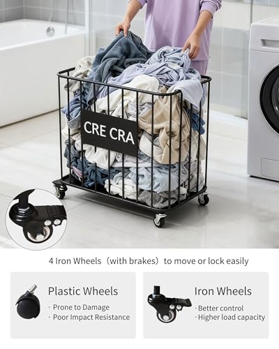 Iron Laundry Hamper with Wheels | Durable Metal Clothes Basket | Easy Mobility | 19.69 x 11.81 x 23.62 Inches | Pack of 2