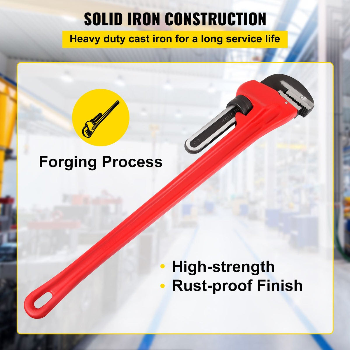 51" Cast Iron Handle Heavy-Duty Hook Jaw Straight Pipe Wrench