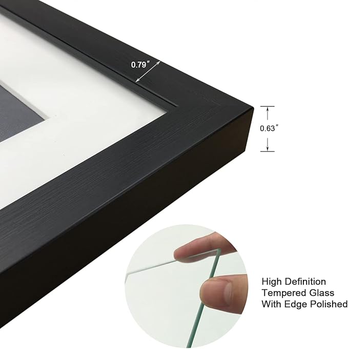 11x11 Picture Frame Set of 3 with Real Glass for Pictures 8x8 with Mat or 11x11 Without Mat, Wall Gallery or Tabletop display Photo Frames in Black