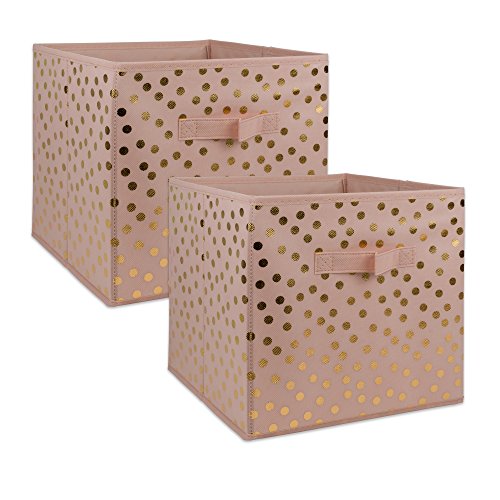 DII Non Woven Polyester Storage Bin, Polka Dot, Pink & Gold, Small Set of 2 - color: Pink & Gold, size: Small Set of 2, 11x11x11" Cube