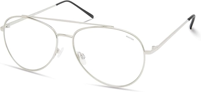 Kenneth Cole REACTION KC1511-B Teardrop Blue Light Blocking Eyewear Frames, Shiny Light nickeltin, 59mm