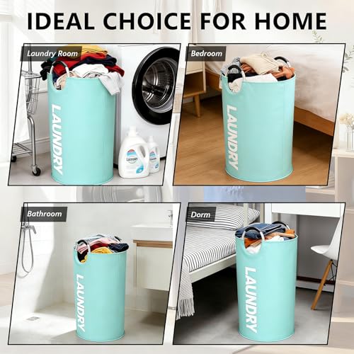 A large 90 liter laundry basket that can be folded for easy carrying. Suitable for bathrooms, laundry rooms, and travel (Blue) - color: Blue