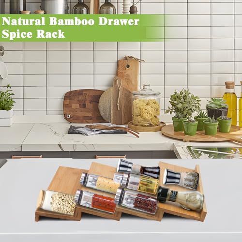 Bamboo Spice Drawer Organizer, 4 Tier Stackable Spice Rack for Cabinet, Seasoning Storage Organization，13'' Wide - size: 4 PCS