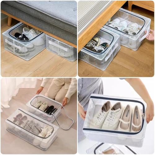 Stackable Shoe Boxes with Clear Lids, 15.8-Inch Boot Storage Bins with Handles for Bedroom Dormitory Under-Bed (3 Pack, 19Qt, 15.8x11.8x6in) - style: 3 Pack