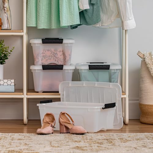 IRIS USA 13 QT Plastic Storage Box with Lid and Latches - 4 Pack - BPA-Free, Discreet Organizing Solution, Durable Nestable Stackable Containers, Secure Pull Handle - Pearl - size: 13 Qt, style: 4 Pack