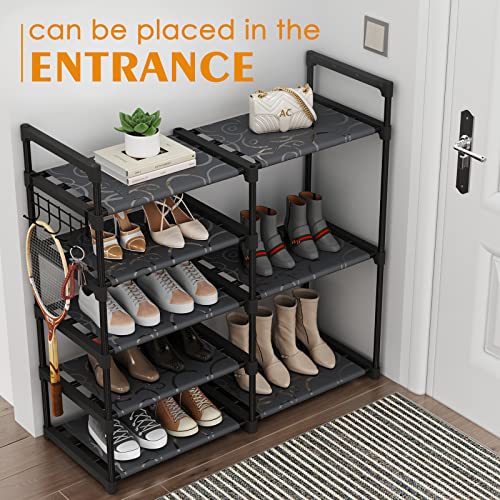 CSXGBAB Black Tubes Closet Shoe Rack, Boot Rack, 5 Tier Oxford Fabric Shelf, Easy Assembly, Sturdy and Durable, Holds Up to 30 lbs