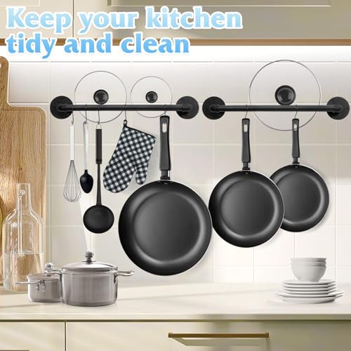 Pot Pan Rack Wall Mounted Set of 2, 21" Industrial Pipe Utensils Hanger Holder Pots Storage Organizer Iron Detachable Hanging Rail for Kitchen with 10 S Hooks… - size: 21 Inches