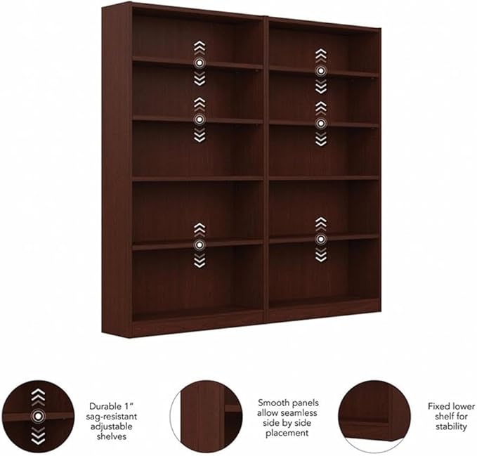 Pemberly Row Universal 5 Shelf Bookcase in Vogue Cherry (Set of 2)