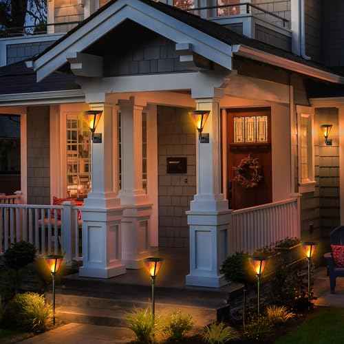 iBaycon 2 Pack 28" Solar Flame Torch Lights, Flickering Flame Garden Lights Outdoor Waterproof, Solar Pathway Light for Yard Lawn Path Landscape Decor