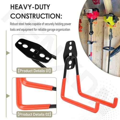 Garage Hooks for Hanging Bike, Utility Steel Garage Storage Hook for Hanging Bike, Ladder and Garden Tools w/Garage Storage Hooks Attachment & Battery Mount Holder for Ego