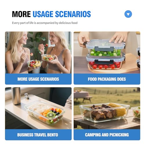 5-Piece Set, 36 oz Glass Meal Prep Containers with Snap-Lock Lids, Airtight Lunch Containers, Microwave, Oven, Refrigerator & Dishwasher Safe,Black - color: Black, size: 5pack-36oz-Black