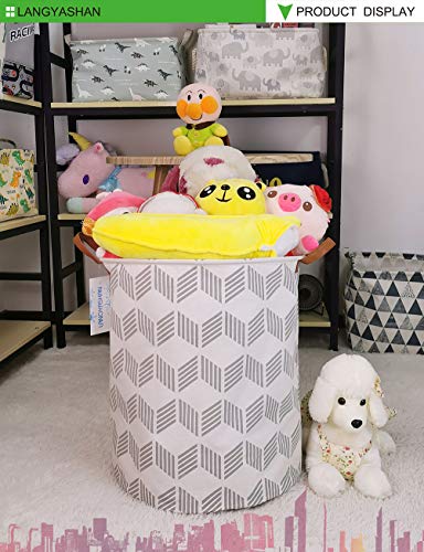 LANGYASHAN Laundry Basket Canvas Fabric Collapsible Organizer Basket for Storage Bin Toy Bins Gift Baskets Bedroom Clothes Children Nursery Hamper (Gery wave) - color: Gery Wave