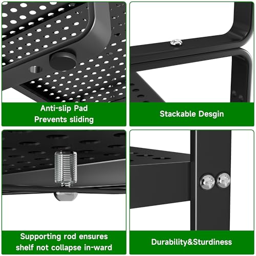 Expandable Kitchen Cabinet Shelf Organizer Rack Heavy Duty Metal Spice Rack Stackable Kitchen Counter Storage Shelf for Kitchen Cabinet Pantry Bathroom (Black - 16.5"-27" L x 8" W x 9.6" H - 1Pack) - color: Black - 16.5"-27" L X 8" W X 9.6" H - 1pack