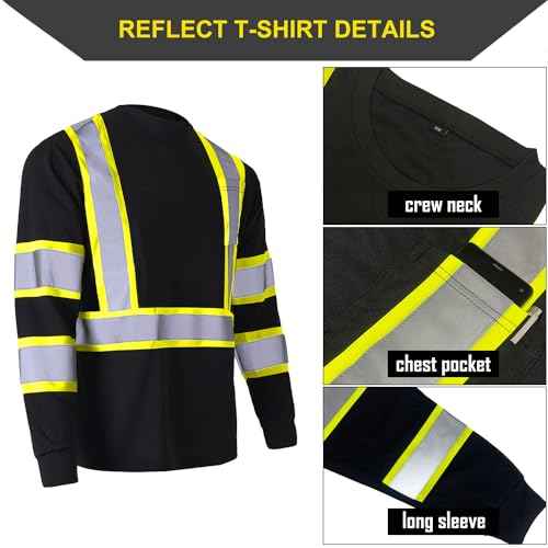 Apparel High Visibility Shirts, Long Sleeve Hi Vis Reflective Safety Shirts with Pocket for Men