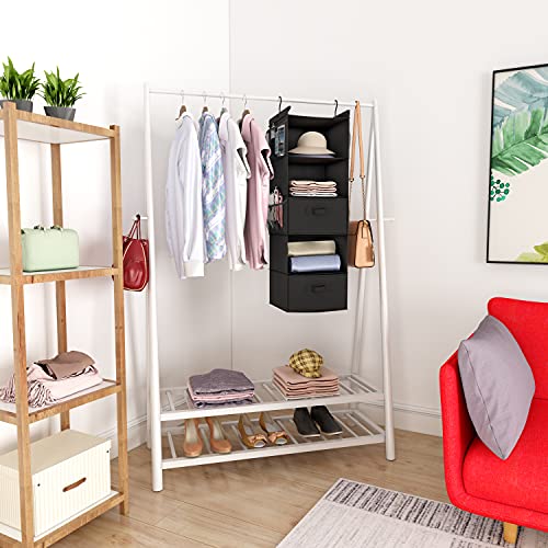 MAX Houser 5 Tier Shelf Hanging Closet Organizer, Cloth Hanging Shelf with 2 Sturdy Hooks for Storage, Foldable (Black-D2) - color: Black-d2