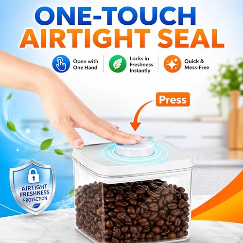 Airtight Food Storage Containers with Lids – 6 Pack BPA-Free Pop Containers for Pantry Organization, Cereal, Flour, Rice, Sugar – Stackable Kitchen Canisters (0.5, 1.2, 1.8 Qt) Set of 6