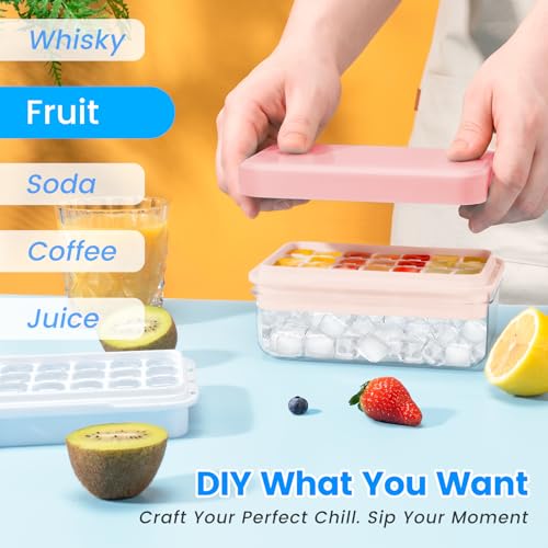 PHINOX Ice Cube Tray with Lid and Bin, 3 Pack Plastic Ice Cube Tray Molds, 84 pcs Ice Trays for freezer, Chilling Drinks, Whiskey & Cocktails, with Ice Container and Ice Scoop, BPA-Free - color: Pink, size: 0.8"-3tier