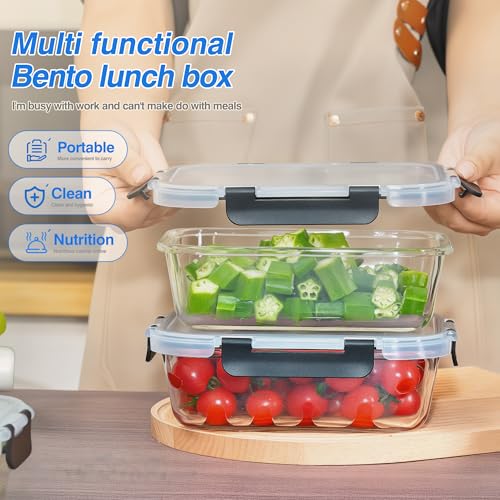 5-Piece Set, 36 oz Glass Meal Prep Containers with Snap-Lock Lids, Airtight Lunch Containers, Microwave, Oven, Refrigerator & Dishwasher Safe,Black - color: Black, size: 5pack-36oz-Black