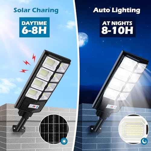 VUAA 2 Pack Solar Street Lights Outdoor Waterproof, 10000LM 448 LEDs Solar Parking Lot Lights Dusk to Dawn,Outdoor Flood Light with Motion Sensor and Remote Control for Area Lighting Yard, 6500K