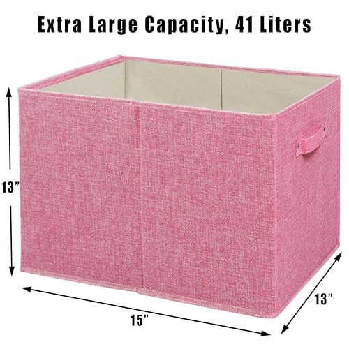 Simple Houseware 15 x 13 Inch Collapsible Fabric Storage Bin with Handles, 2 Pack, Pink - color: Pink