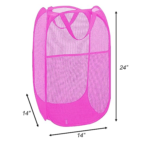 Larpur Popup Laundry Basket, Collapsible Portable Mesh Clothes Washing Laundry Hamper with Reinforced Carry Handles (Pink) - color: Pink