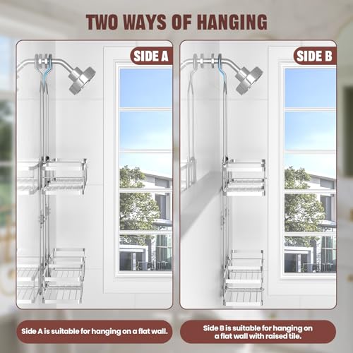REINHARDT Adjustable Shower Caddy Hanging Rustproof Shower Caddy for Handheld Showerheads, Shower Organizer with Hooks Soap Holder, Anti-Swing Shower Rack Bathroom Accessories, Silver - color: Silver