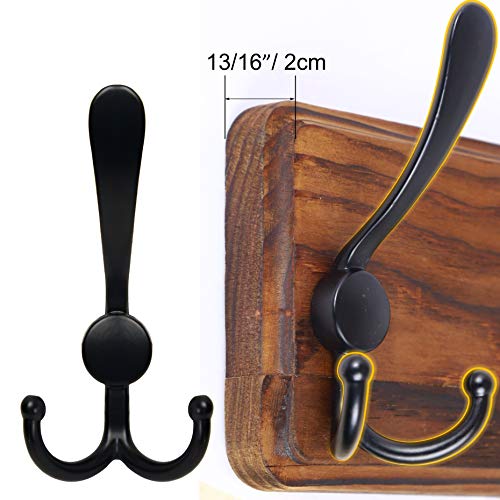 SKOLOO Rustic Wall Mounted Coat Rack: 16" Stud Spacing, Pine Real Wood Plank Wall Coat Rack with 5 Triple Hooks, Farmhouse Coat Hanger Wall Mount for Hanging Backpack Jacket Coat Hat - color: Brown Plate & Black Hook, size: 1 Item-5 Hooks