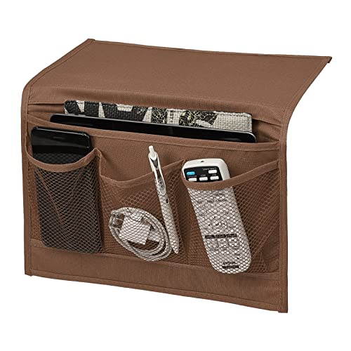Surblue Bedside Caddy 4 Pockets Bedside Storage Organizer for TV Remote Control Phone Glasses Magazine (Coffee) - color: Coffee